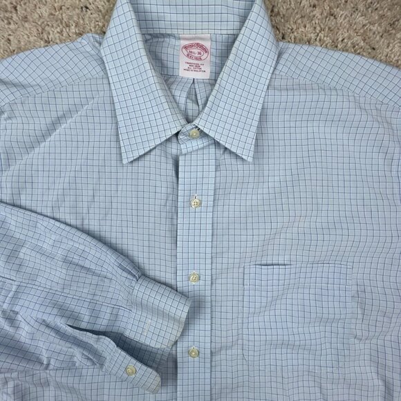 Brooks Brothers Button Up Dress Shirt 16.5 36 Blue Check Traditional Fit Cotton - Picture 1 of 10
